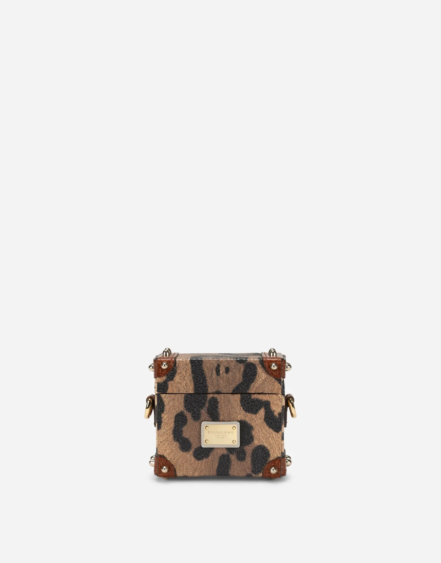 Airpods case in leopard-print Crespo with branded plate
