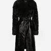 Alpaca and eel skin single-breasted coat with belt