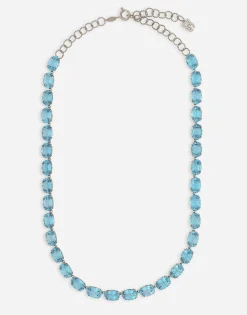 Anna necklace in white gold 18kt with light blue topazes