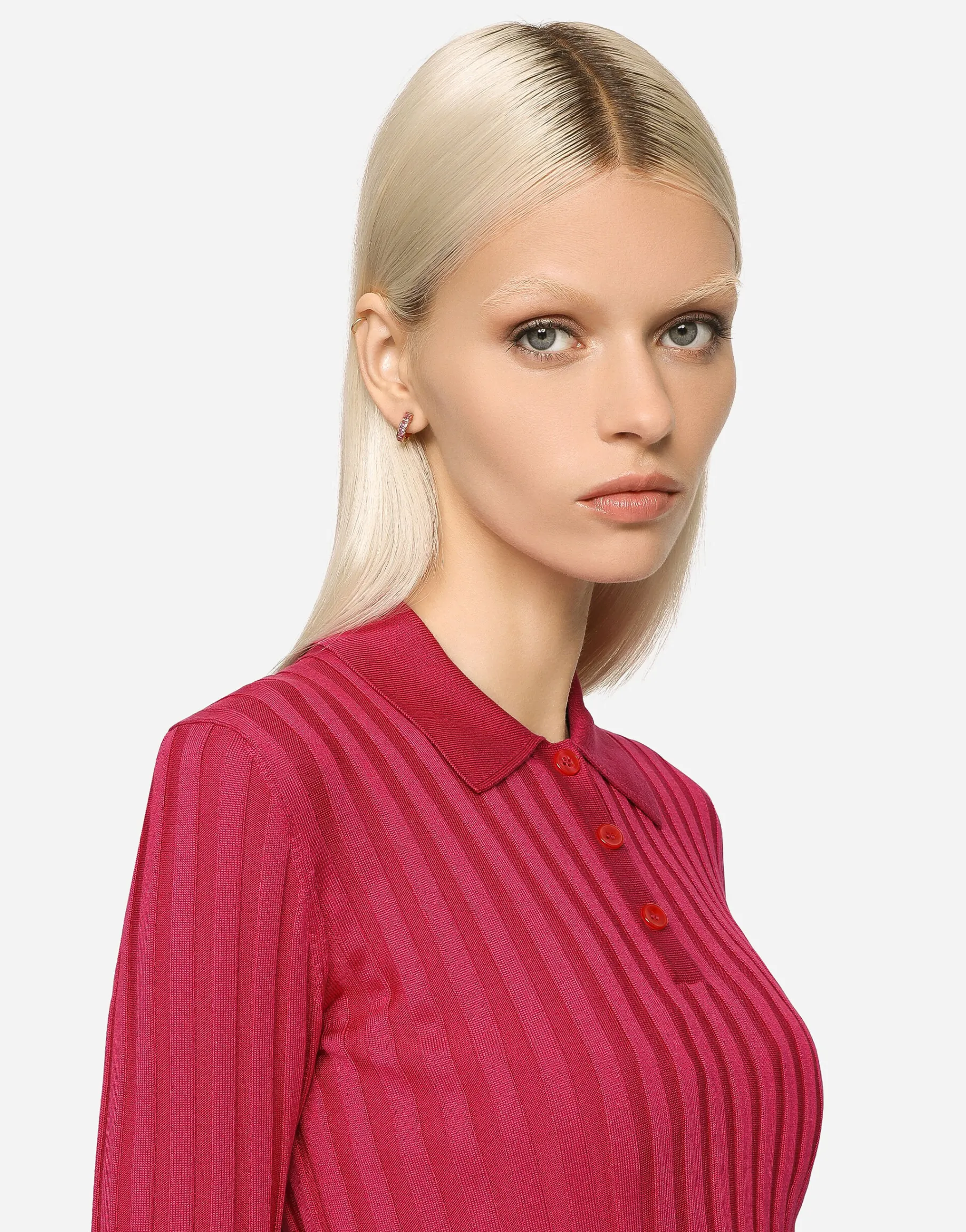 Anna single earring in red gold 18kt with pink sapphires