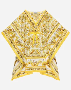 Batiste caftan with yellow majolica print