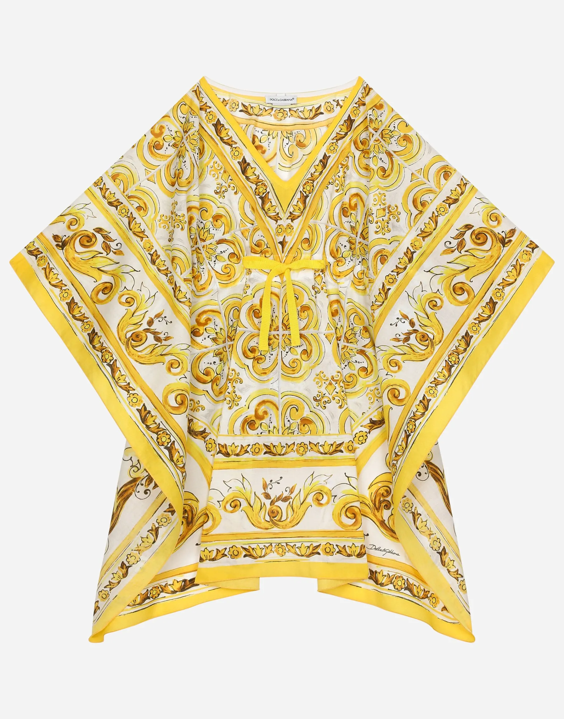 Batiste caftan with yellow majolica print