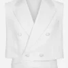Belted cropped double-breasted wool waistcoat