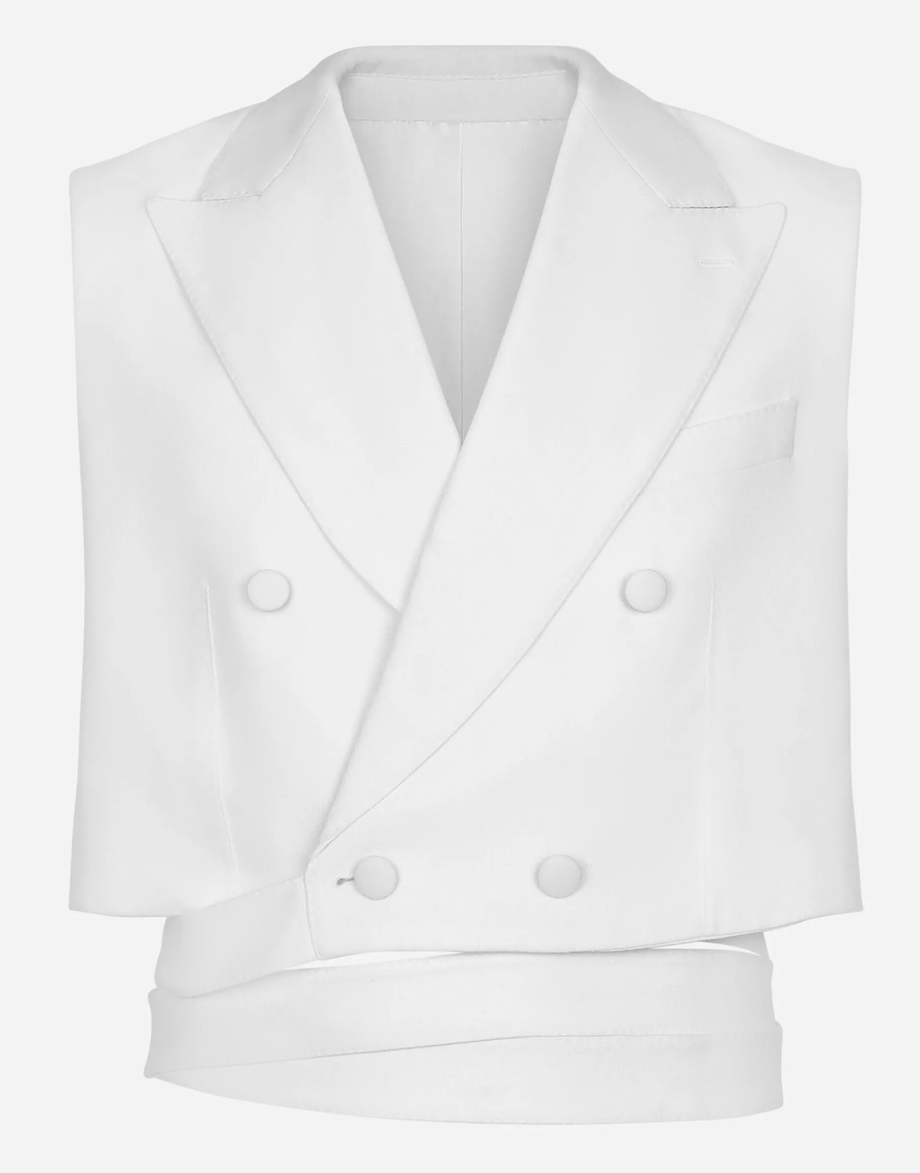 Belted cropped double-breasted wool waistcoat