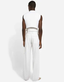 Belted cropped double-breasted wool waistcoat