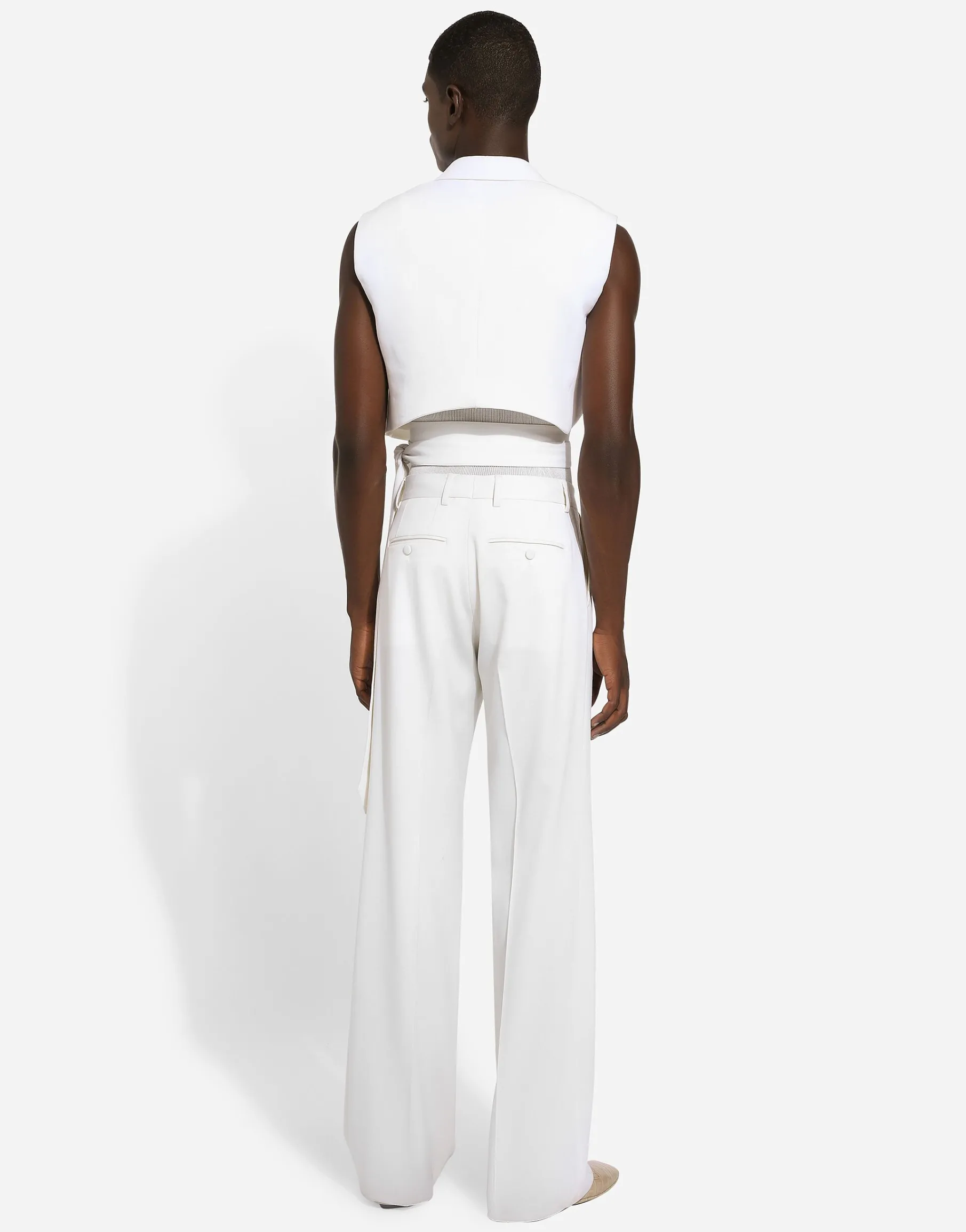 Belted cropped double-breasted wool waistcoat
