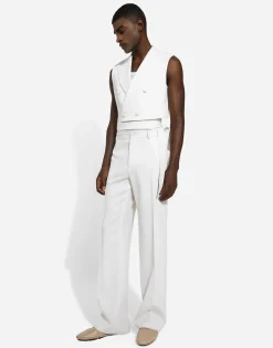Belted cropped double-breasted wool waistcoat