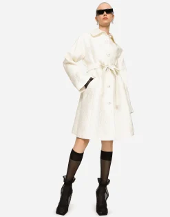 Belted floral jacquard coat