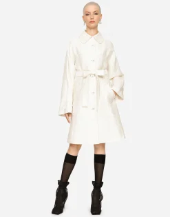 Belted floral jacquard coat