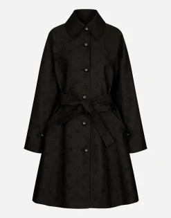 Belted jacquard coat with DG logo