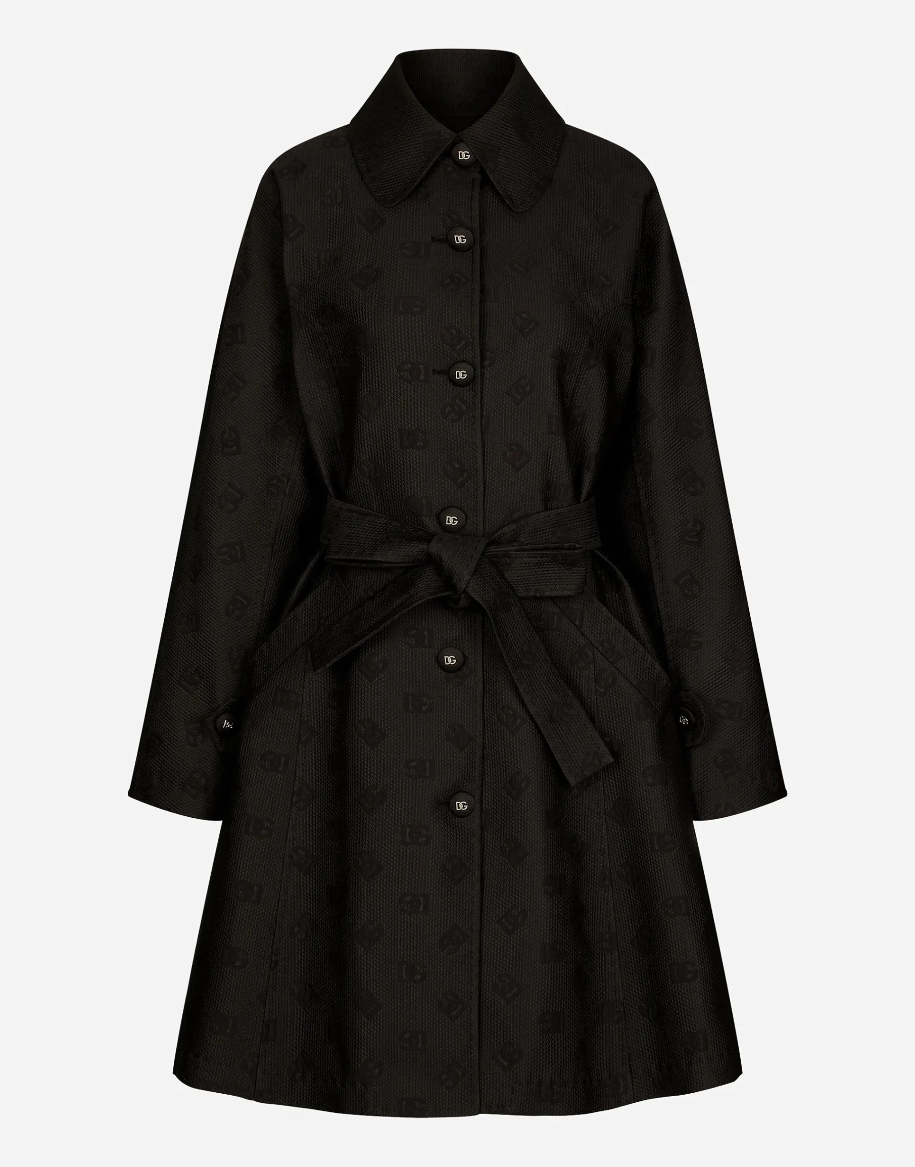 Belted jacquard coat with DG logo