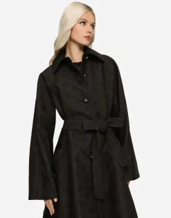 Belted jacquard coat with DG logo