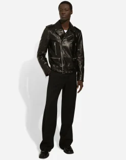 Belted leather biker jacket