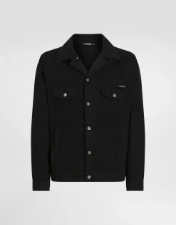Black wash stretch denim jacket