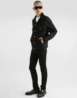 Black wash stretch denim jacket