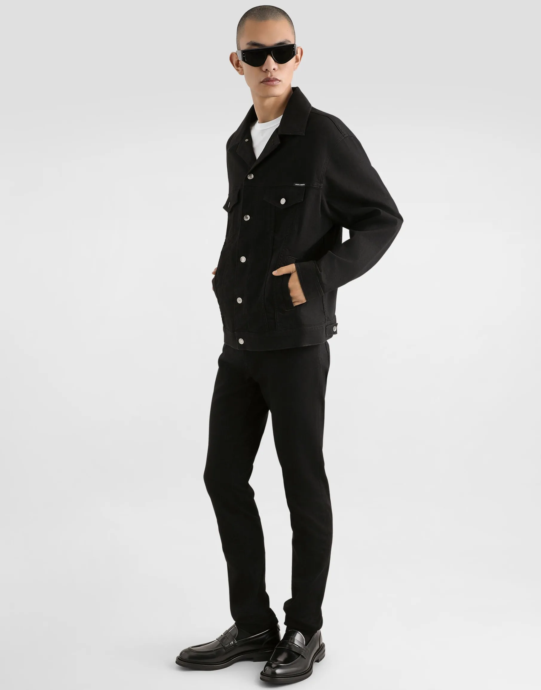 Black wash stretch denim jacket