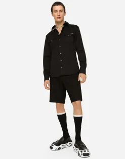 Black wash stretch denim shorts