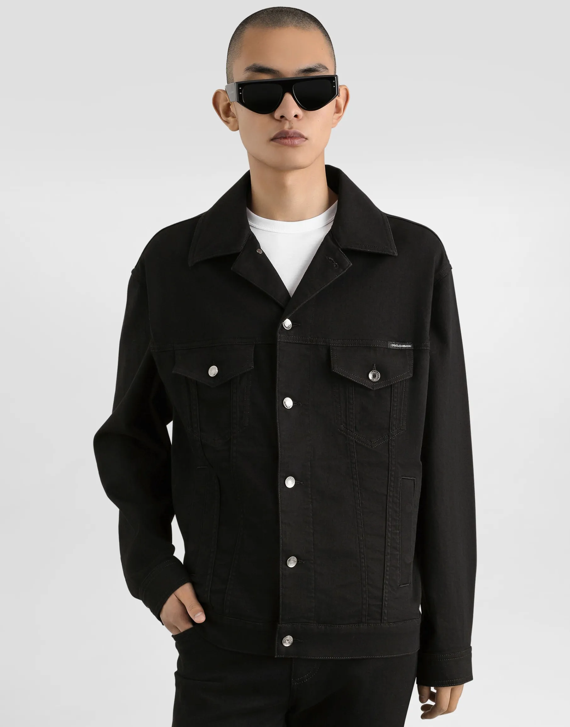 Black wash stretch denim jacket