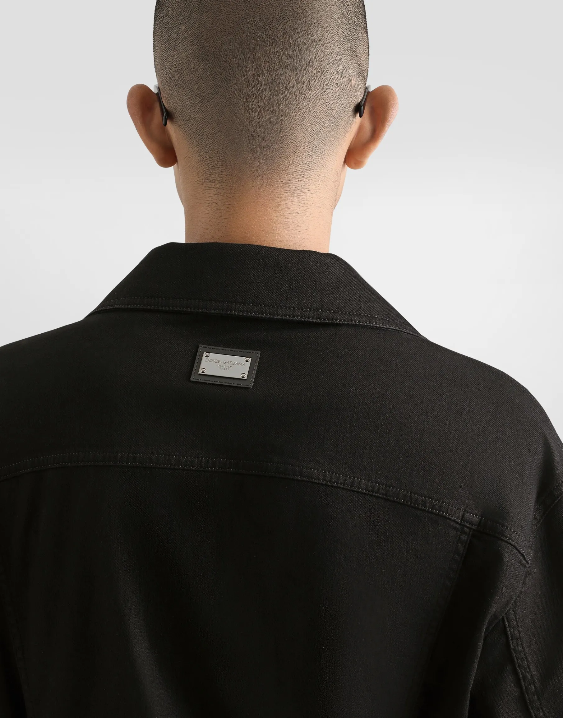 Black wash stretch denim jacket