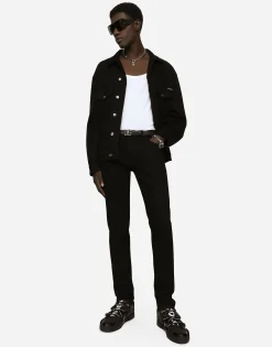 Black wash stretch denim jacket