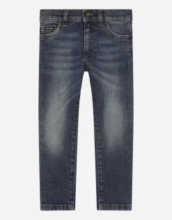 Blue wash slim-fit stretch denim jeans