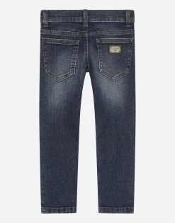 Blue wash slim-fit stretch denim jeans