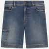 Blue wash stretch denim shorts