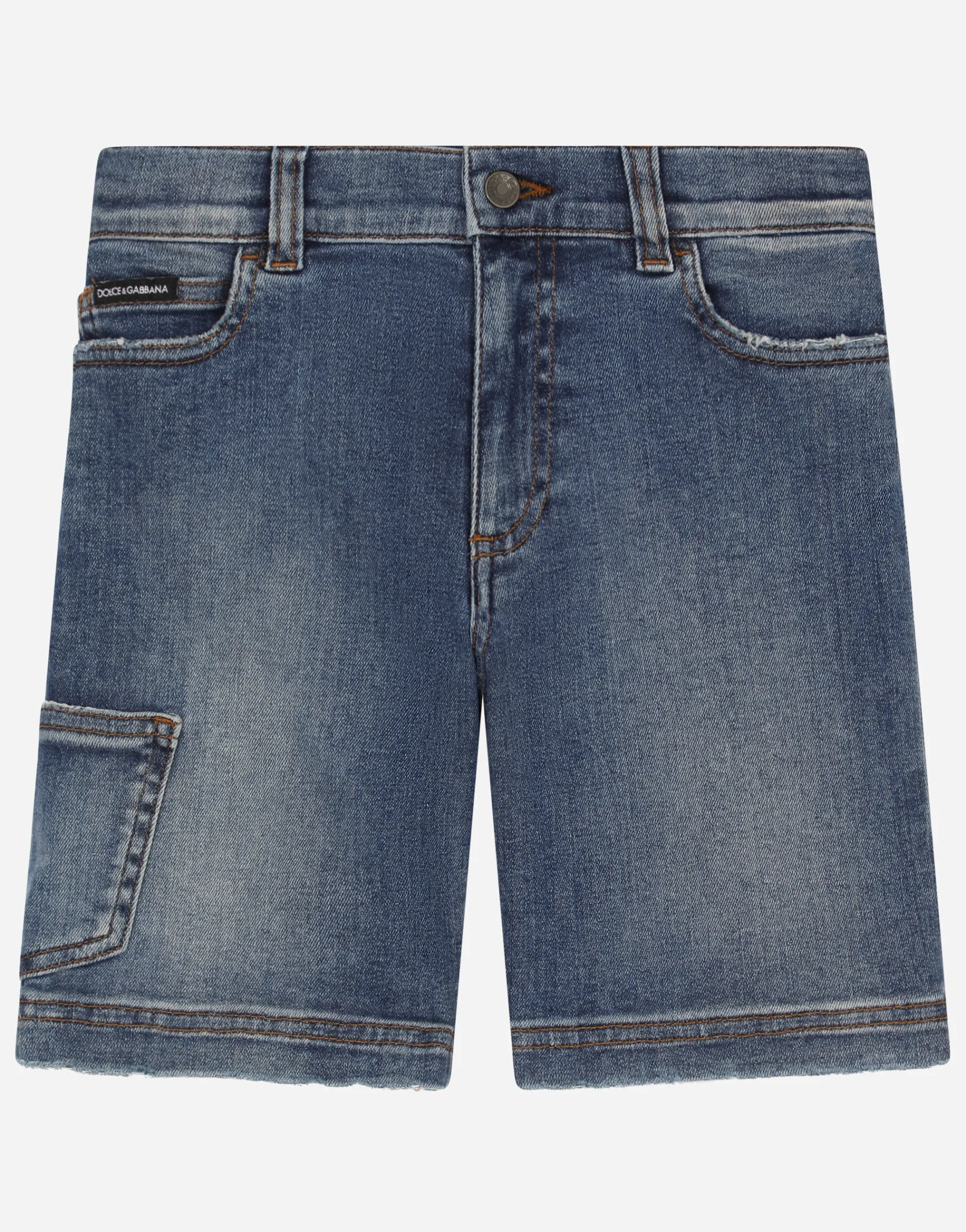Blue wash stretch denim shorts