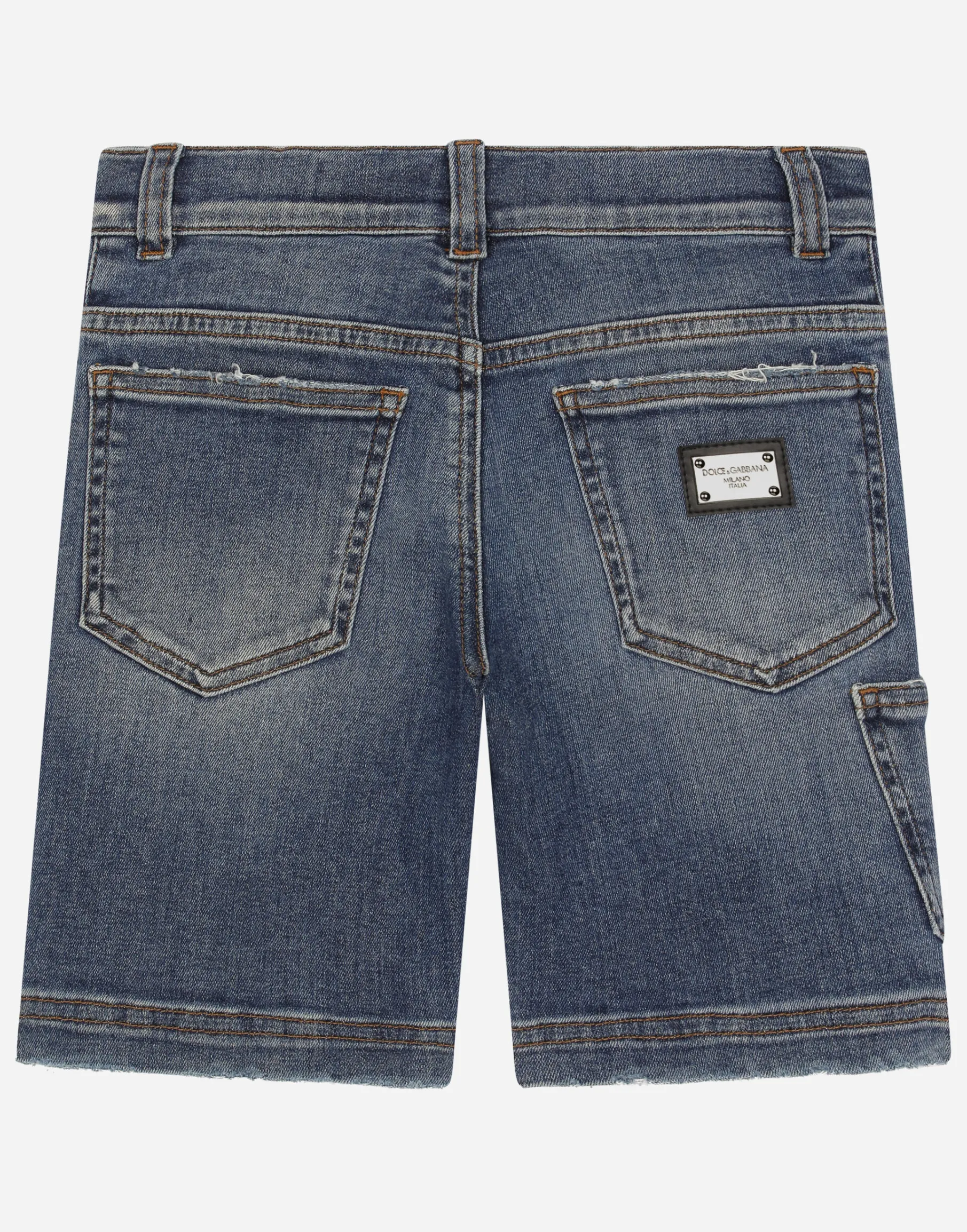 Blue wash stretch denim shorts