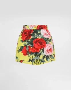 Bouquet-print poplin shorts