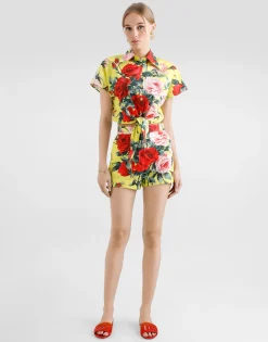 Bouquet-print poplin shorts