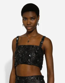 Bralette top with sequin embroidery