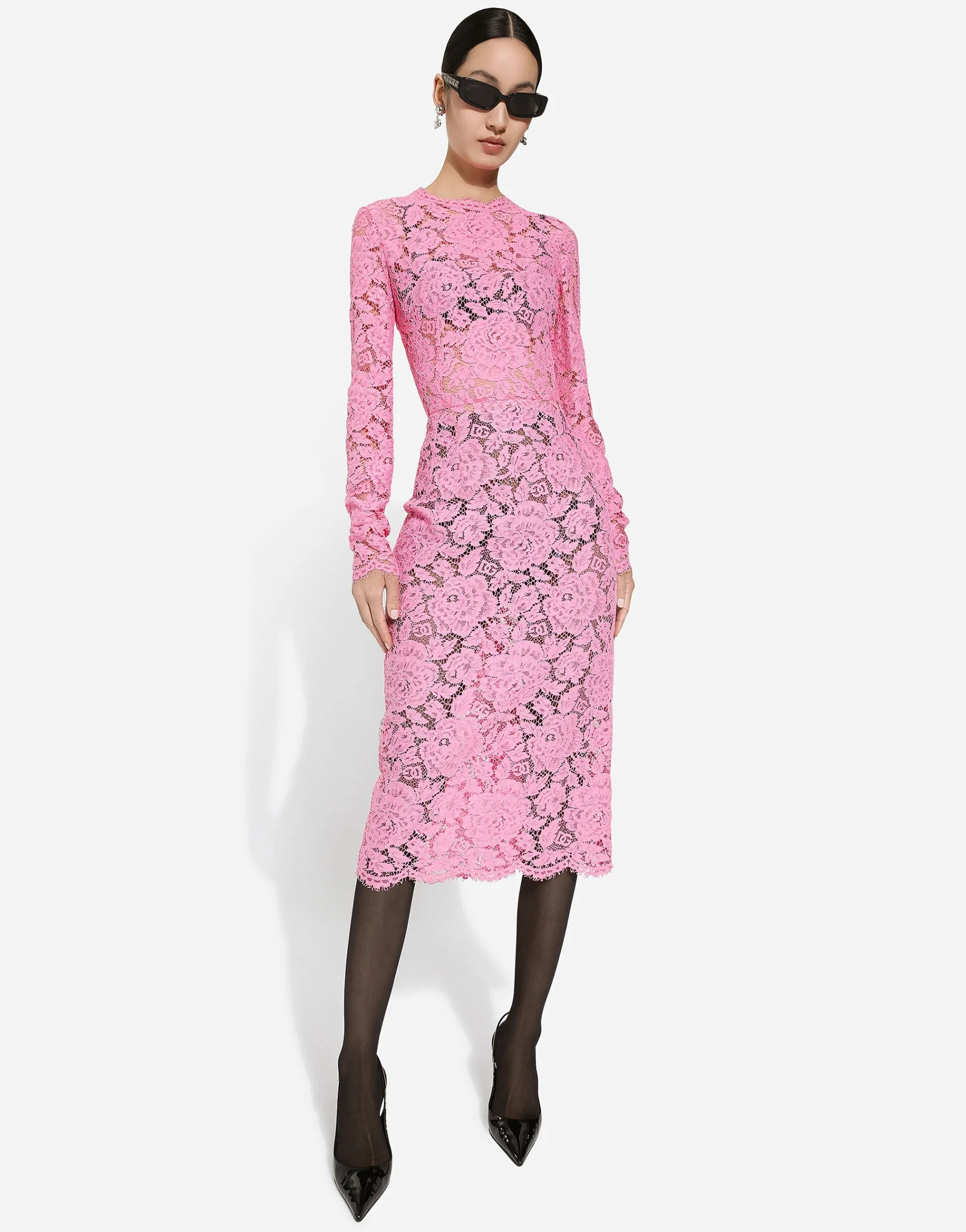 Branded floral cordonetto lace sheath dress