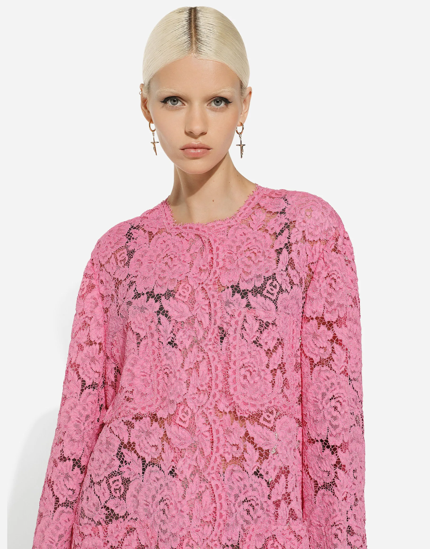 Branded floral cordonetto lace coat