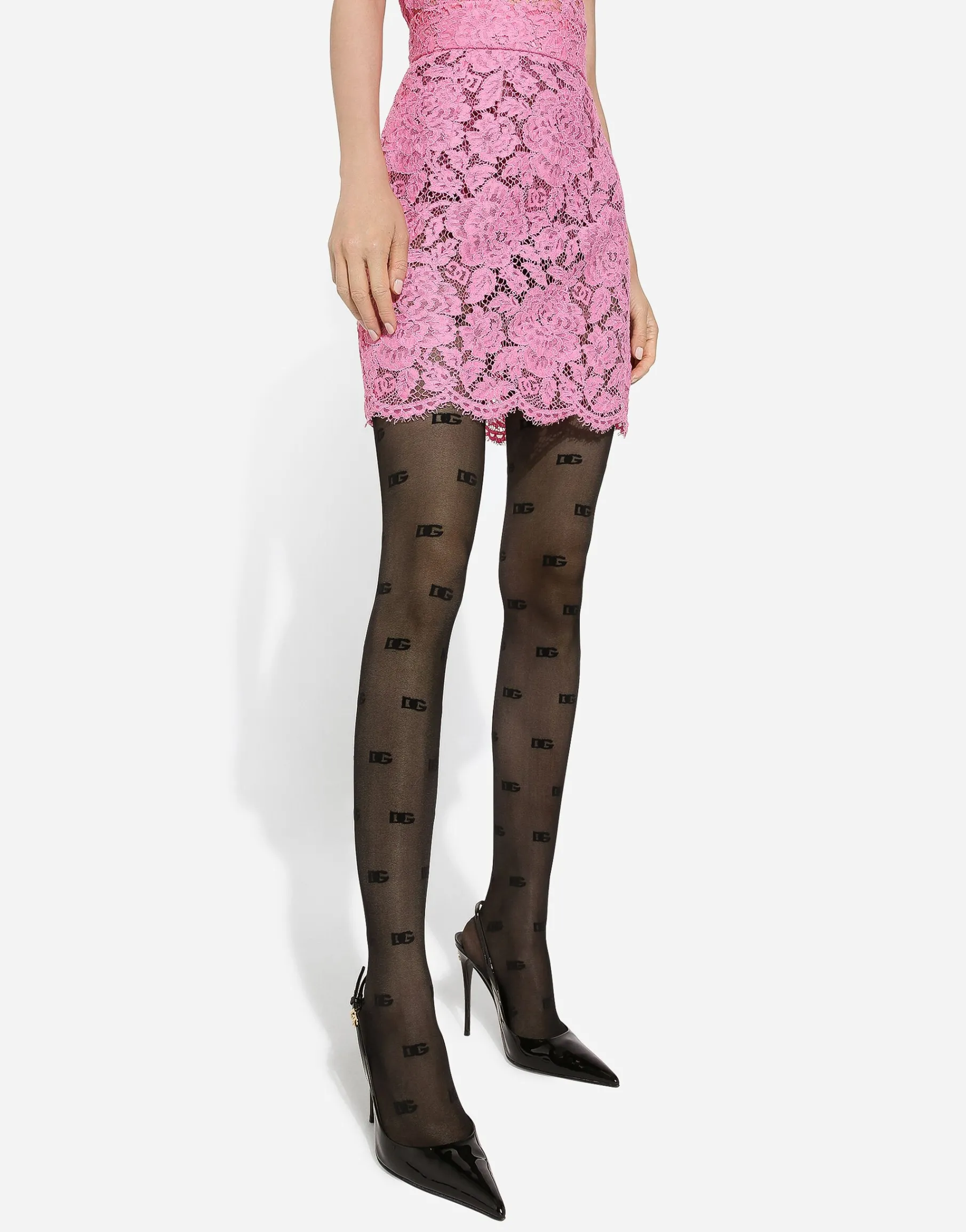 Branded floral cordonetto lace miniskirt