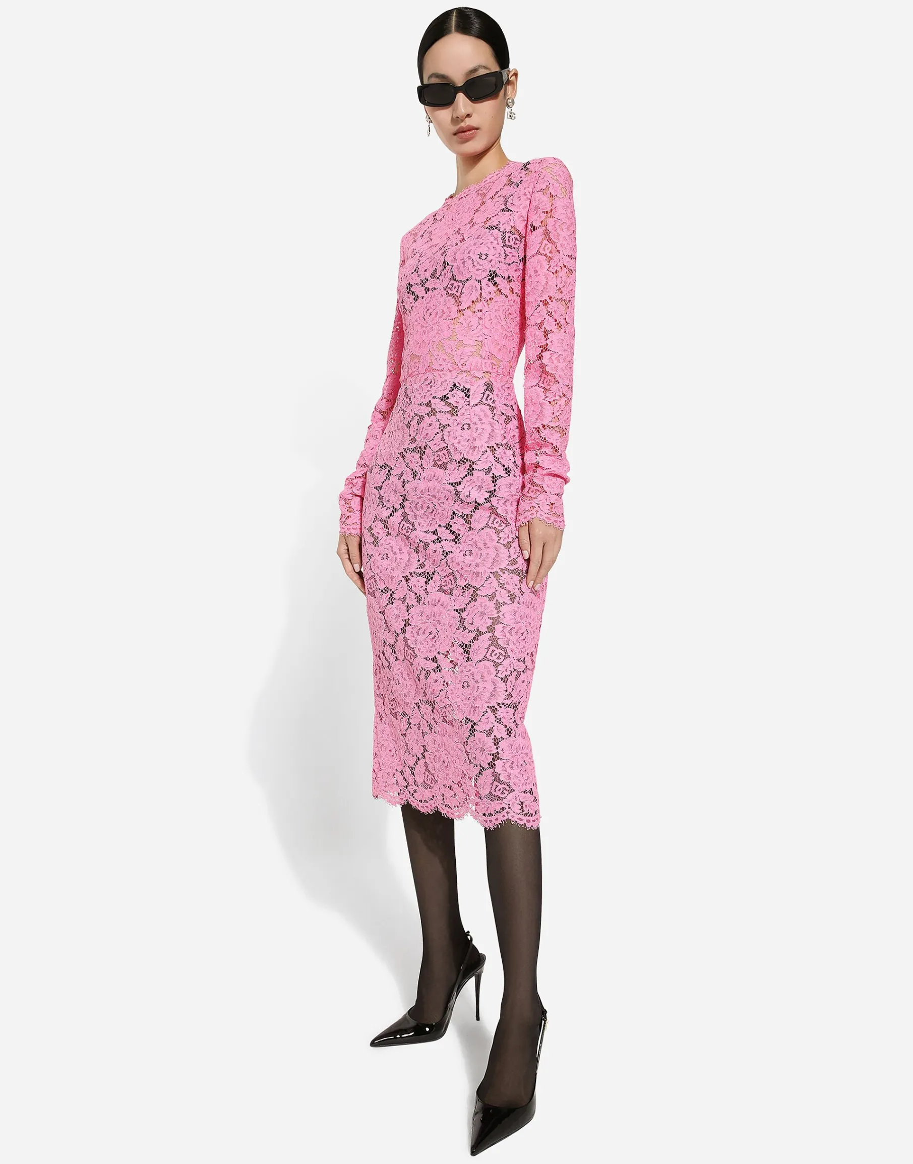 Branded floral cordonetto lace sheath dress