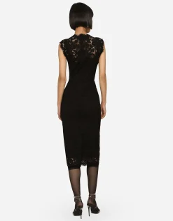 Branded stretch lace calf-length dress
