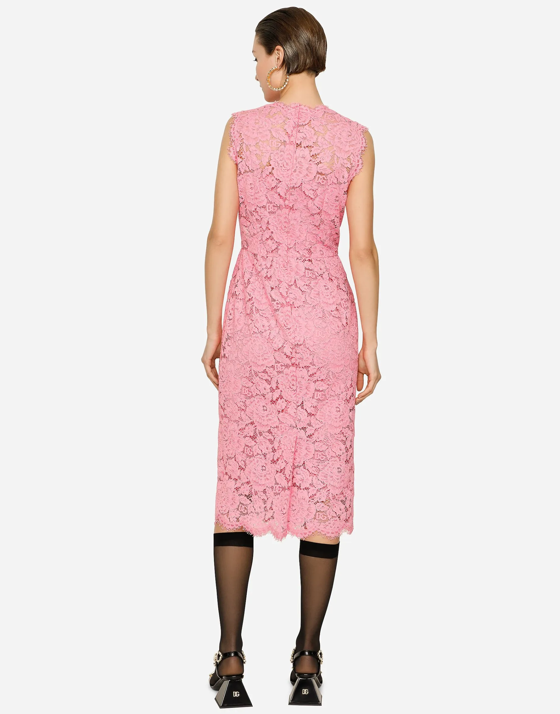 Branded stretch lace calf-length dress
