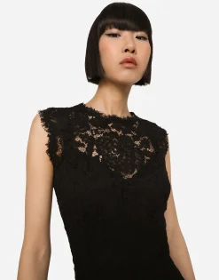 Branded stretch lace calf-length dress