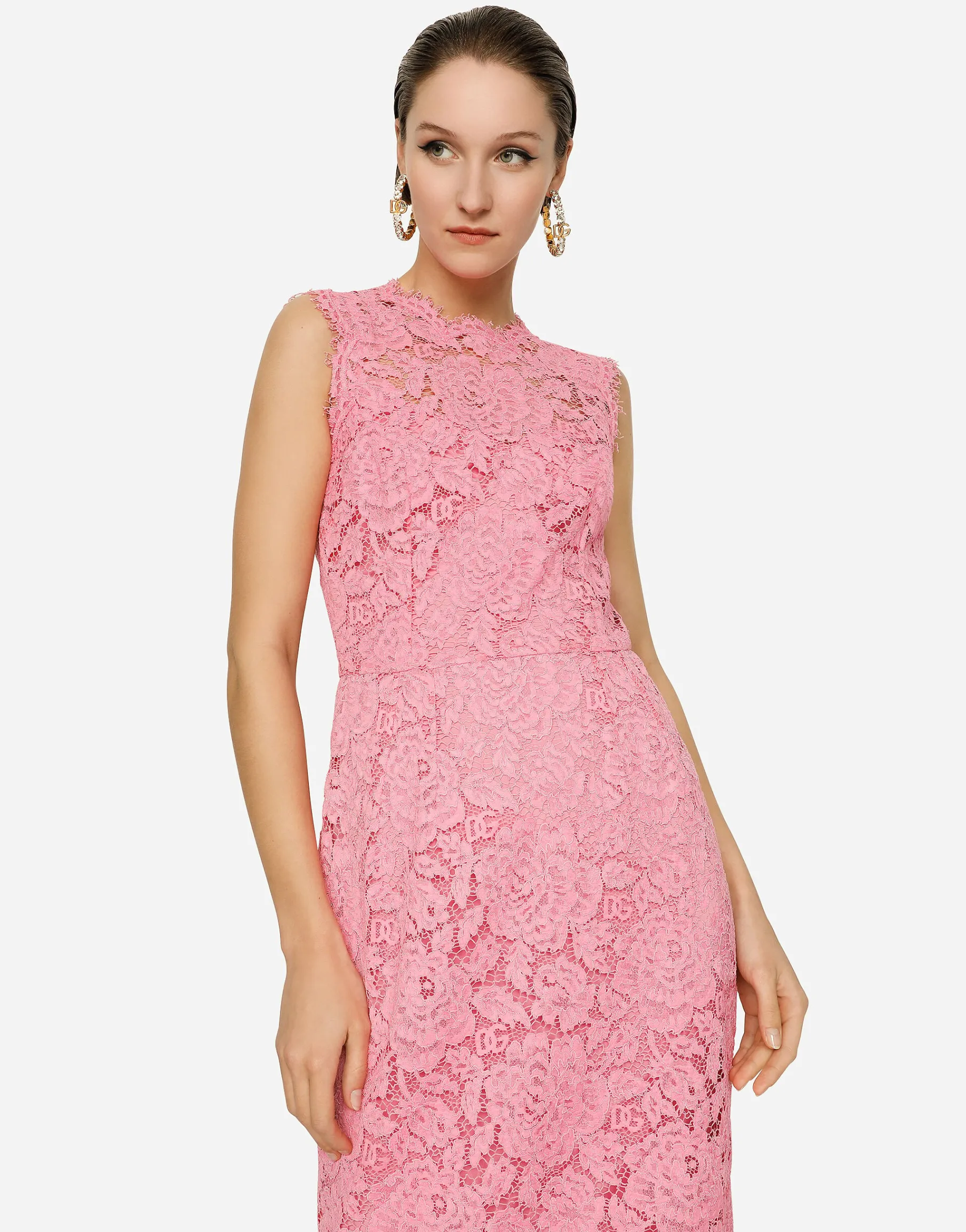 Branded stretch lace calf-length dress
