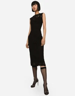Branded stretch lace calf-length dress