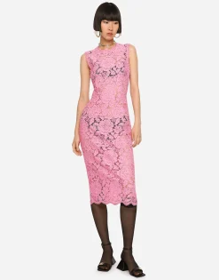 Branded stretch lace calf-length dress