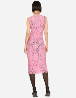 Branded stretch lace calf-length dress