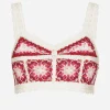 Brick-stitched crochet bustier top with Majolica print