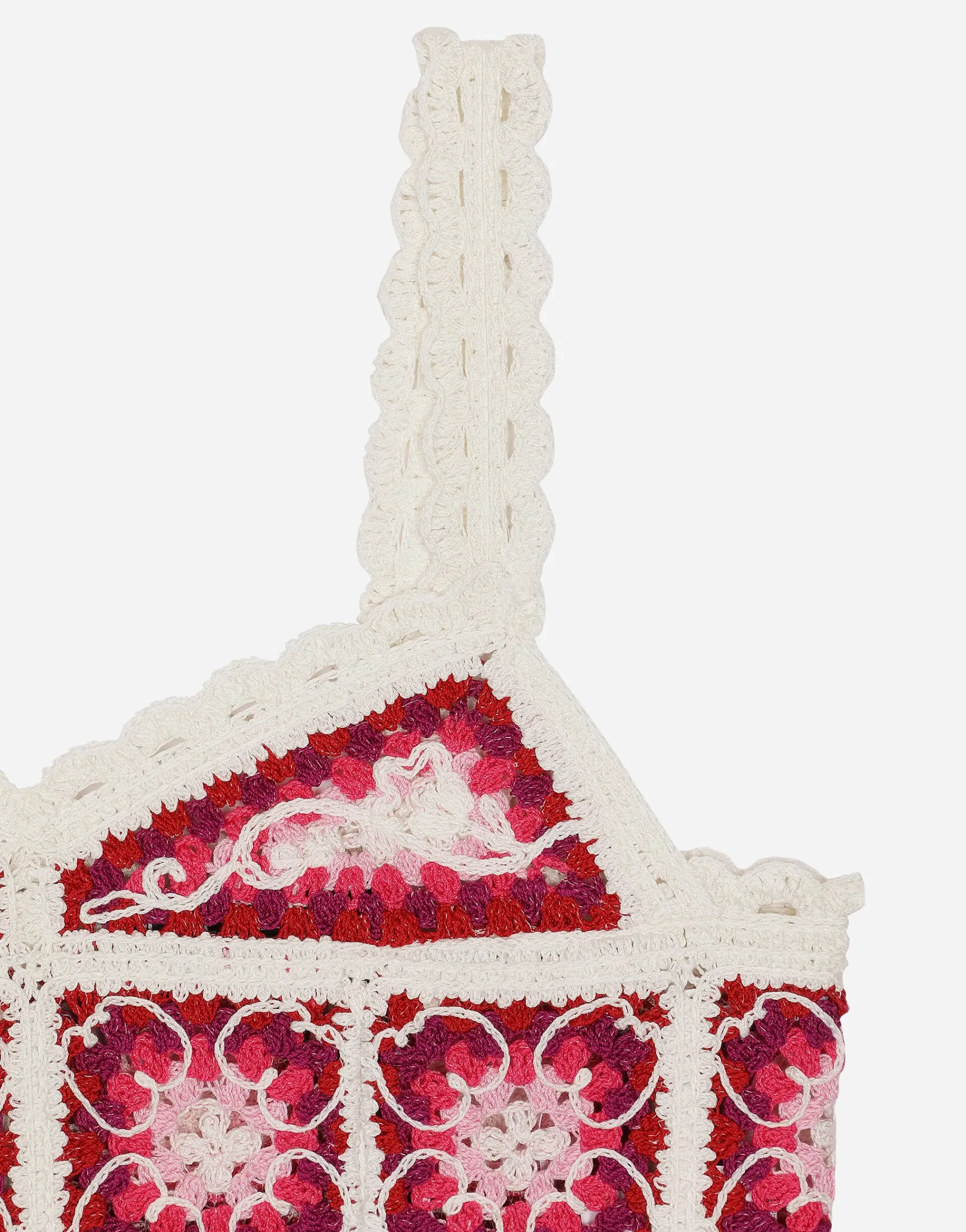 Brick-stitched crochet bustier top with Majolica print