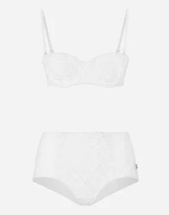 Broderie anglaise balconette bikini with high-waisted bikini bottoms