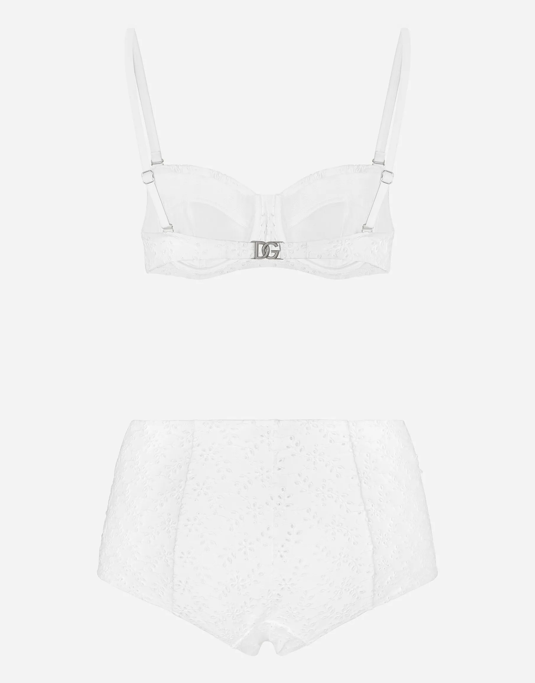 Broderie anglaise balconette bikini with high-waisted bikini bottoms