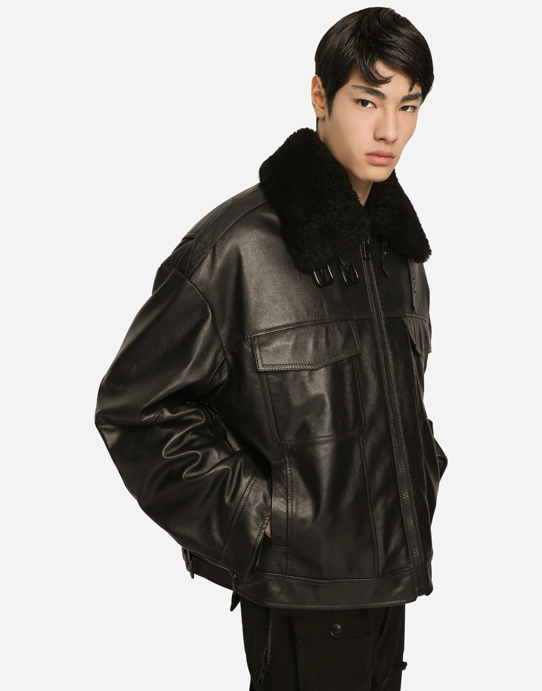 Bullskin jacket with shearling details
