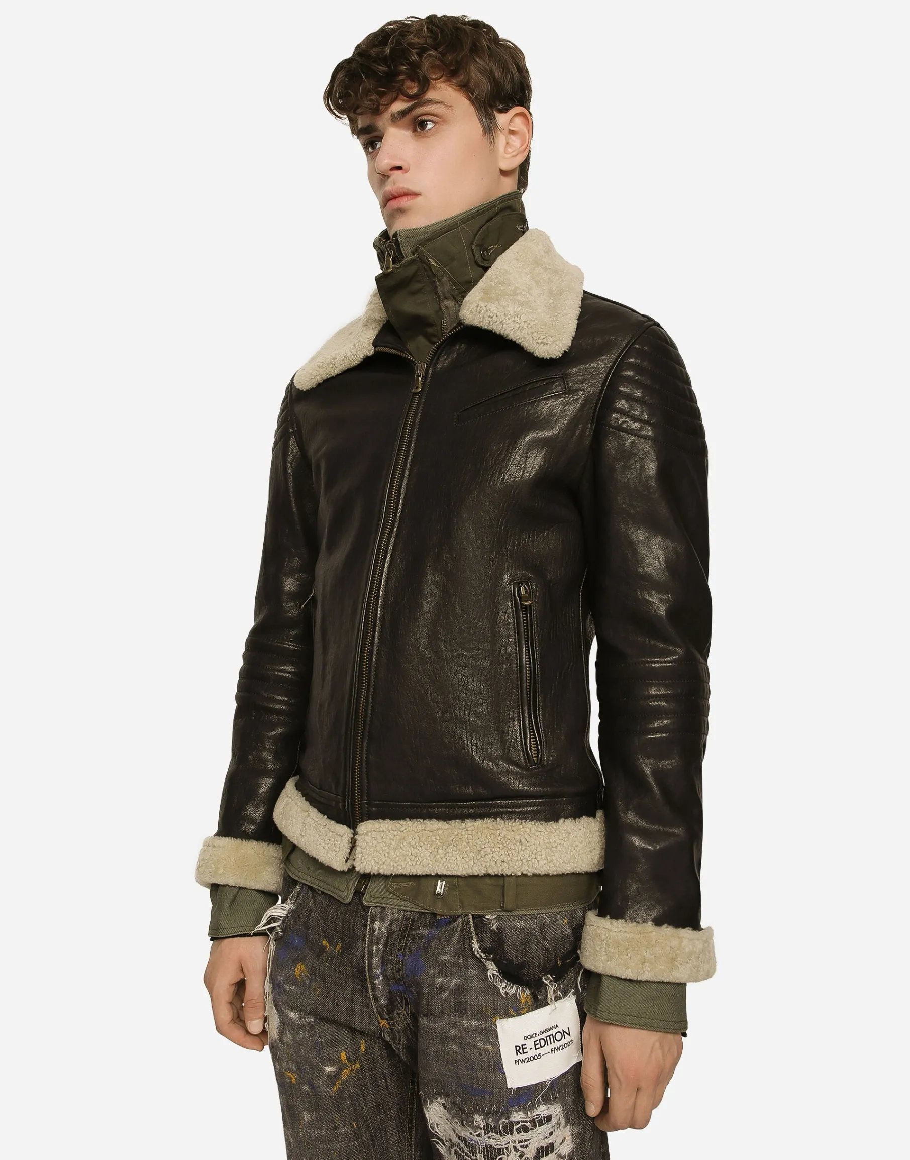 Bullskin jacket with shearling details