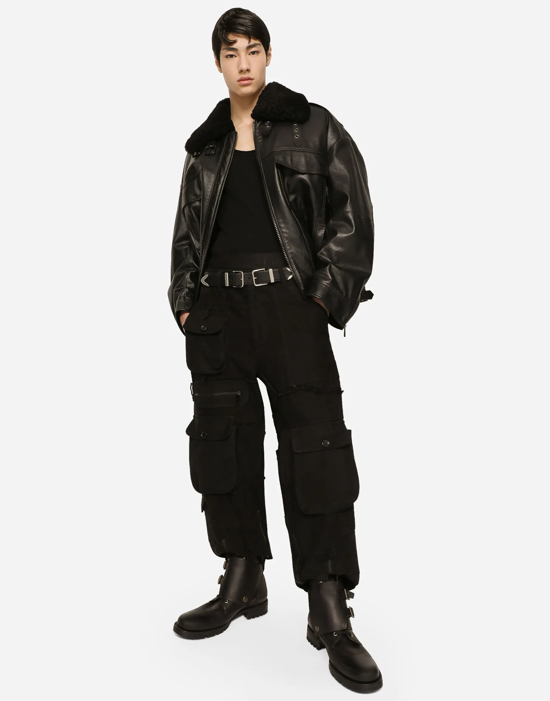 Bullskin jacket with shearling details